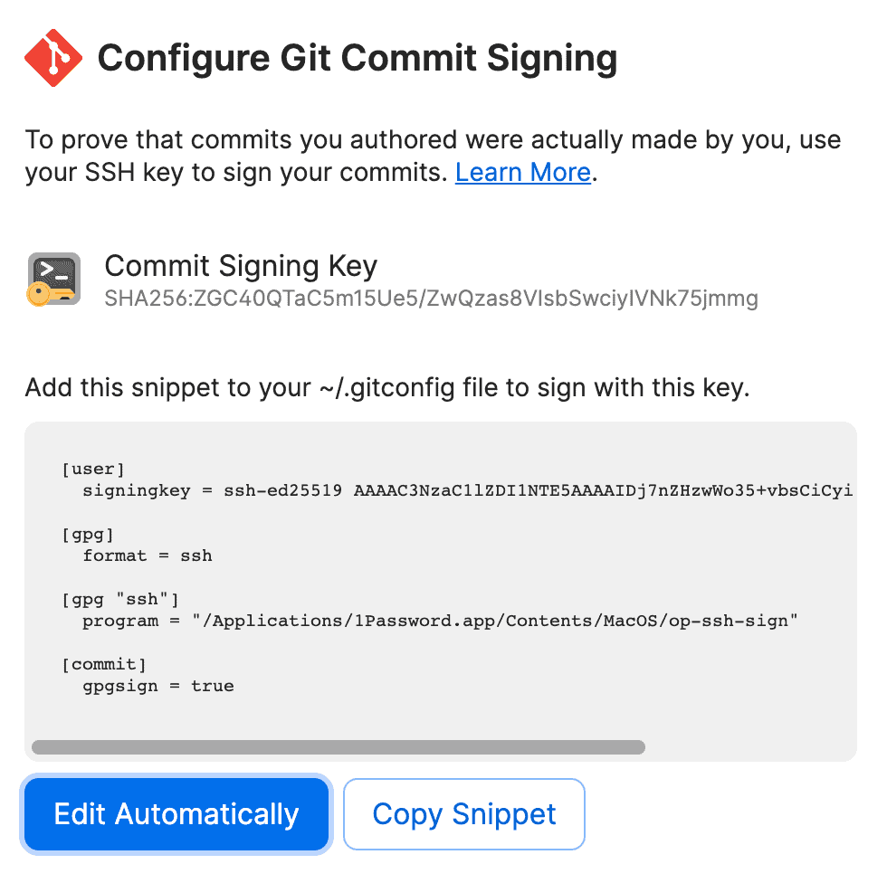 Configuring Git Commit signing with 1Password