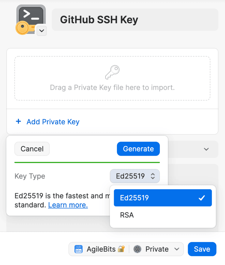 Generating a SSH Key with 1Password