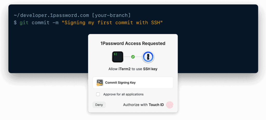 Signing a Git commit with 1Password